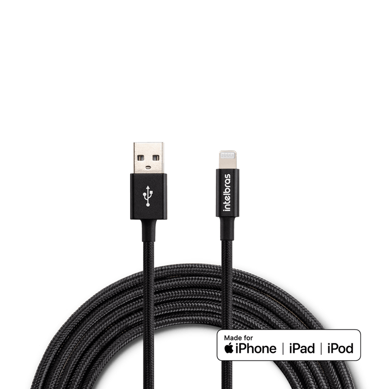 Cabo USB - Lightning 1,5m Nylon Preto Intelbras EUAL 15NP