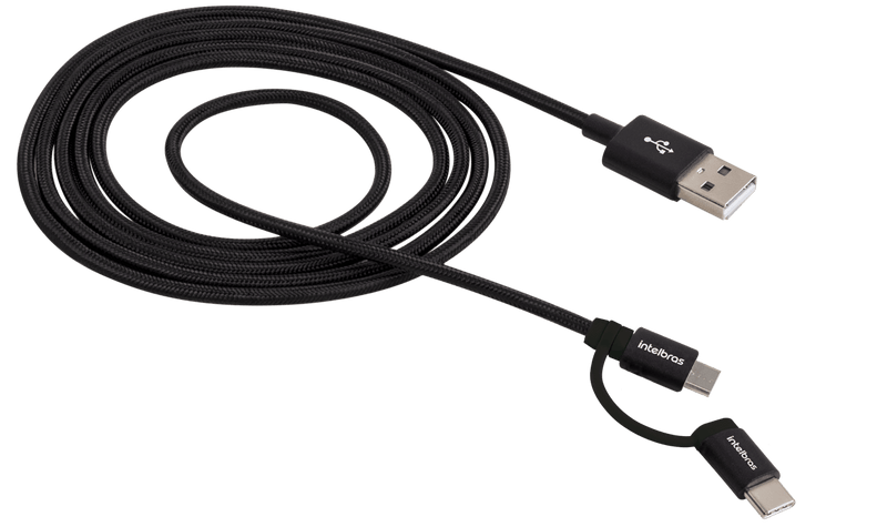 Cabo USB - Micro USB + USB-C 1,5m Nylon Preto Intelbras EUABC 15NP
