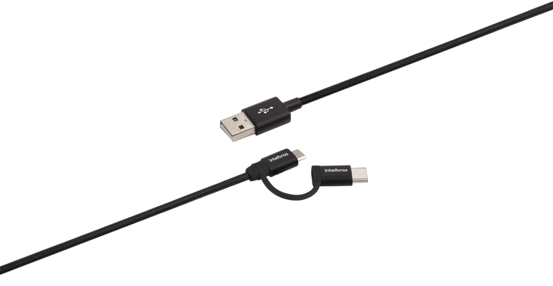 Cabo USB - Micro USB + USB-C 1,5m Nylon Preto Intelbras EUABC 15NP